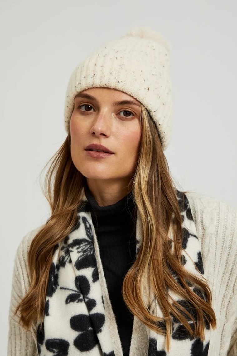 Czapka damska, beżowa, Moodo