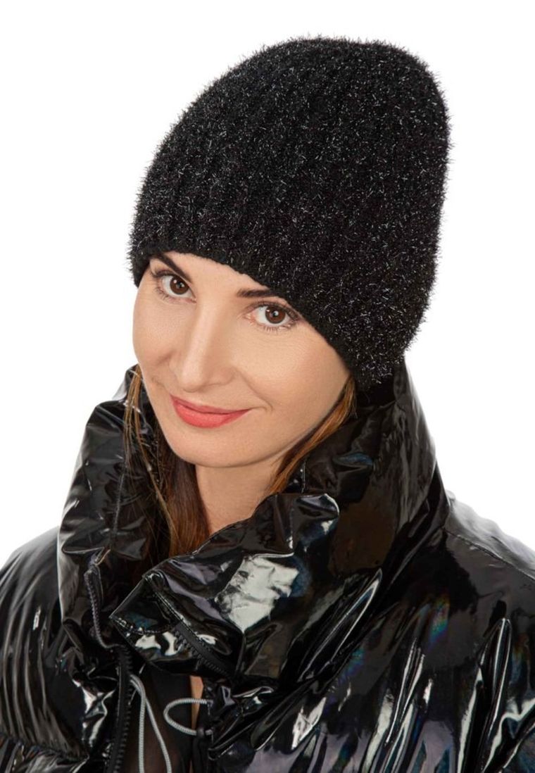 Czapka damska, czarna, Ambra