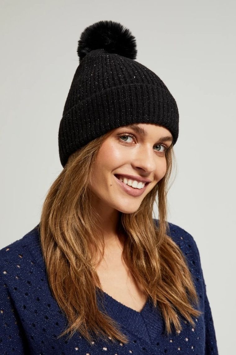 Czapka damska, czarna, Moodo