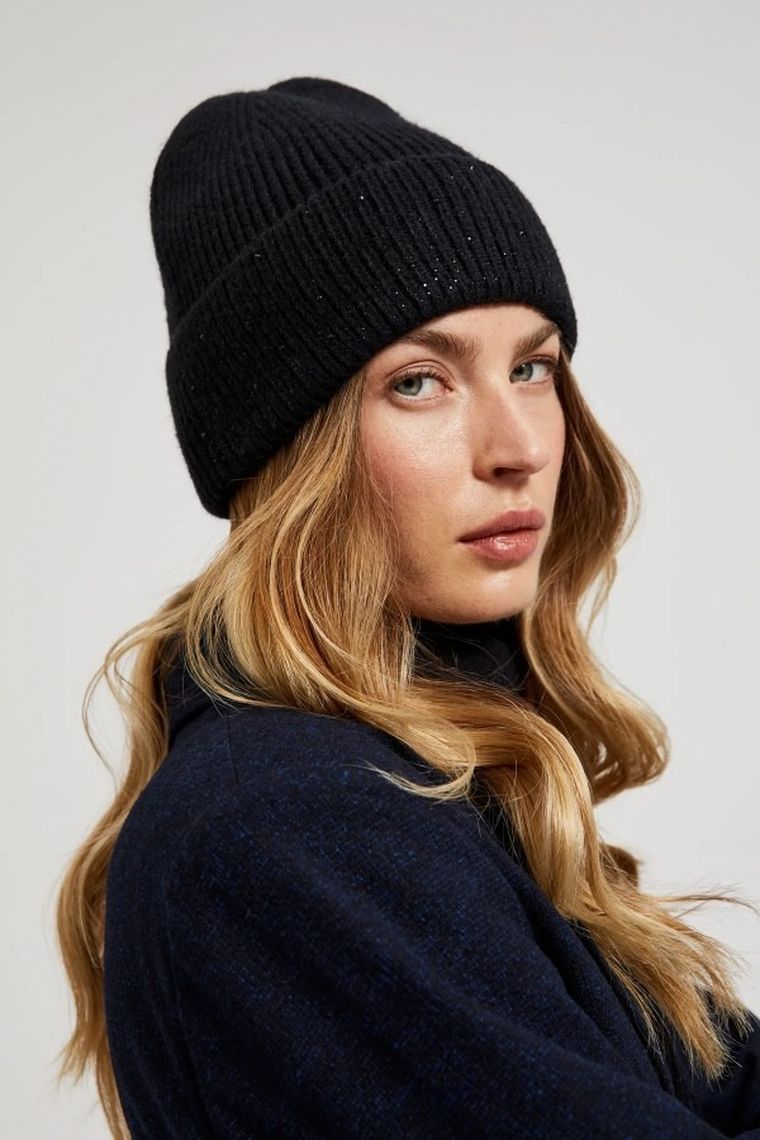 Czapka damska, czarna, Moodo