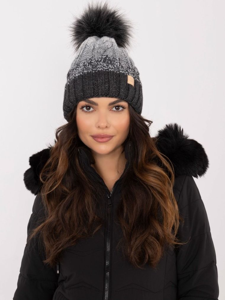 Czapka damska z wełną, szara, Rue Paris