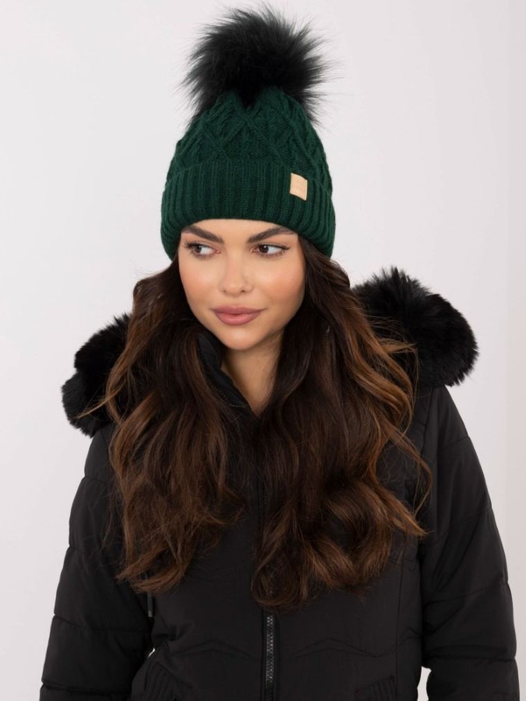 Czapka damska z wełną, zielona, Rue Paris