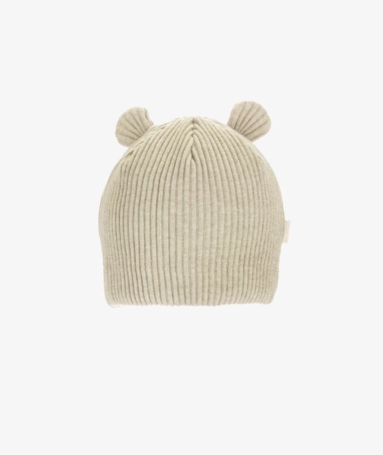 Czapka dziecięca, prążkowana, beżowa, Iltom