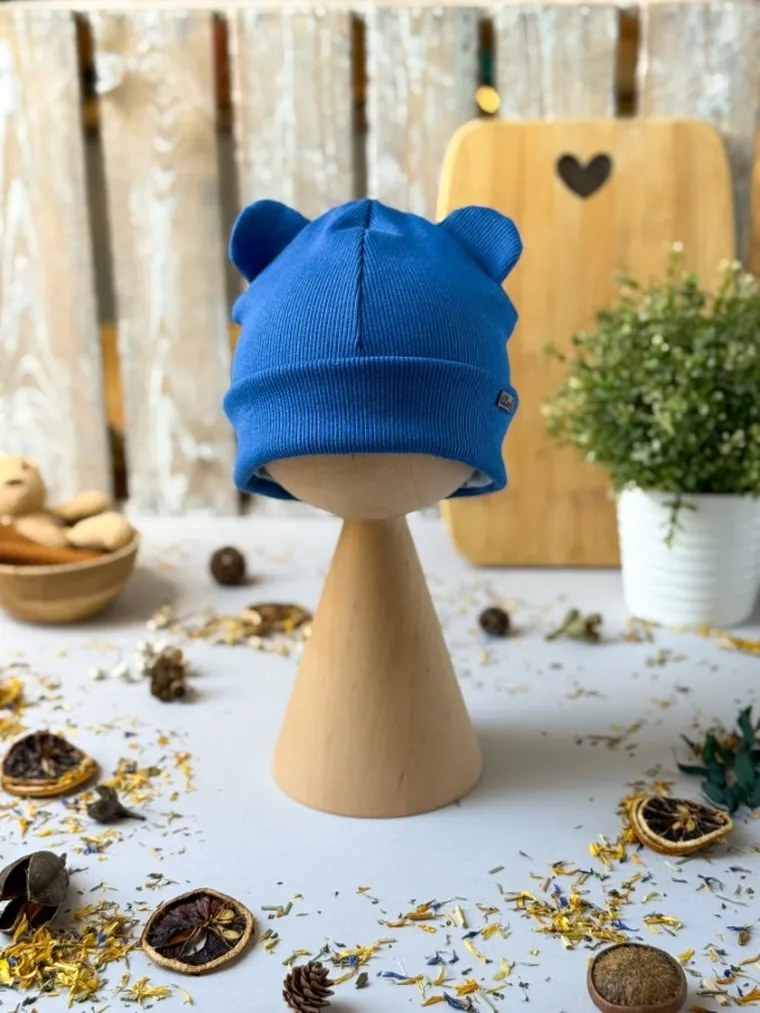 Czapka dziecięca, prążkowana, niebieska, Iltom