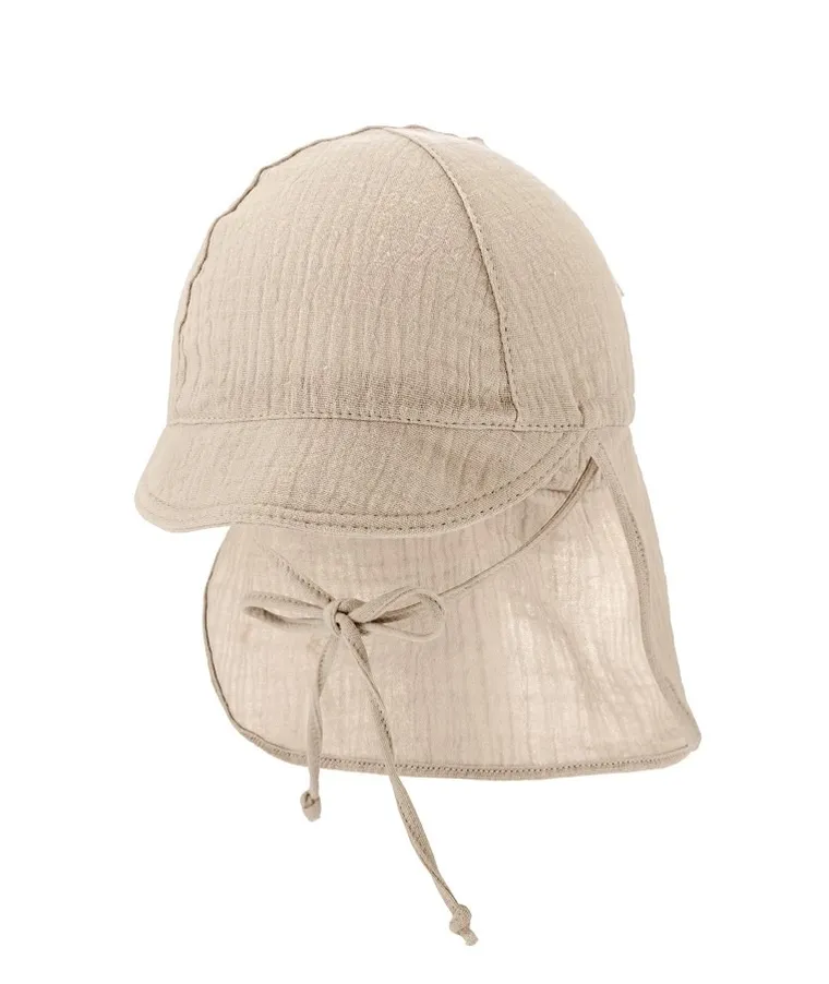 Czapka dziecięca safari, wiązana, beżowa, Iltom