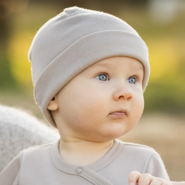 Czapka dziecięca, wełna merino, beżowa, Eevi