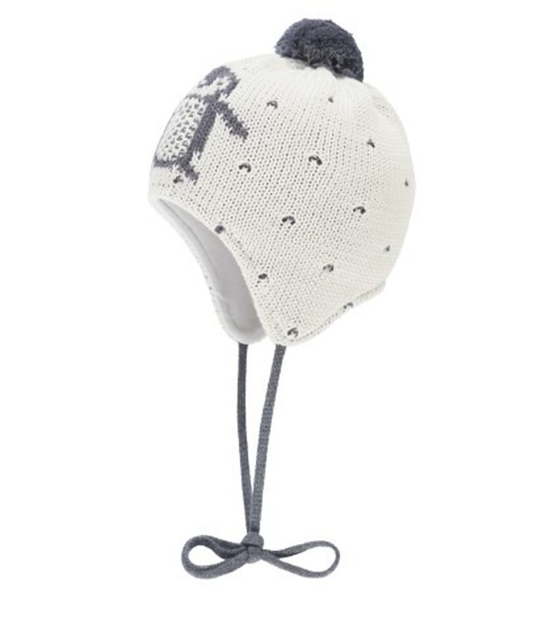 Czapka dziecięca, wiązana, biała, pingwin, Döll