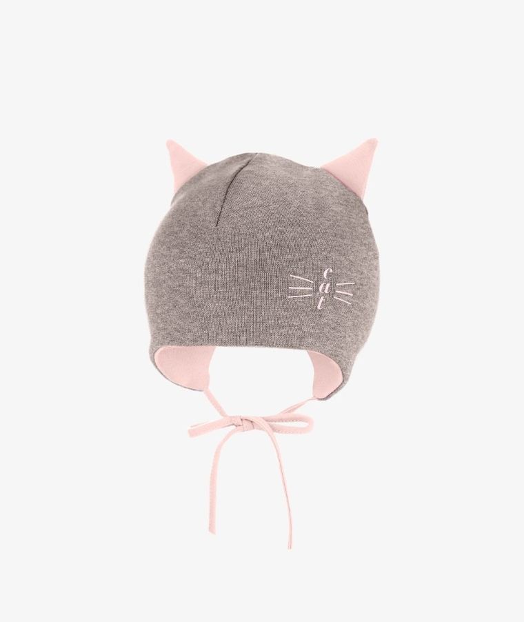 Czapka dziecięca, wiązana, brązowa, Iltom