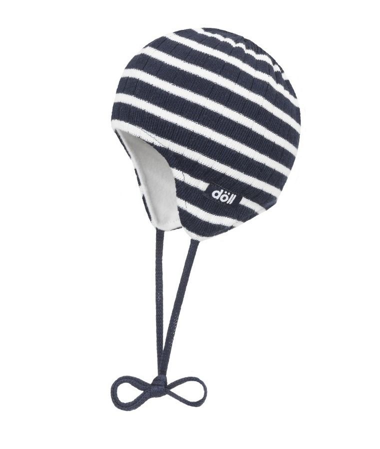 Czapka dziecięca, wiązana, granatowa, paski, Döll