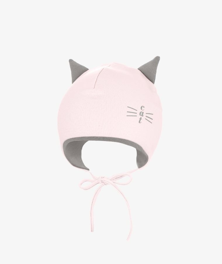 Czapka dziecięca, wiązana, jasnoróżowa, Iltom