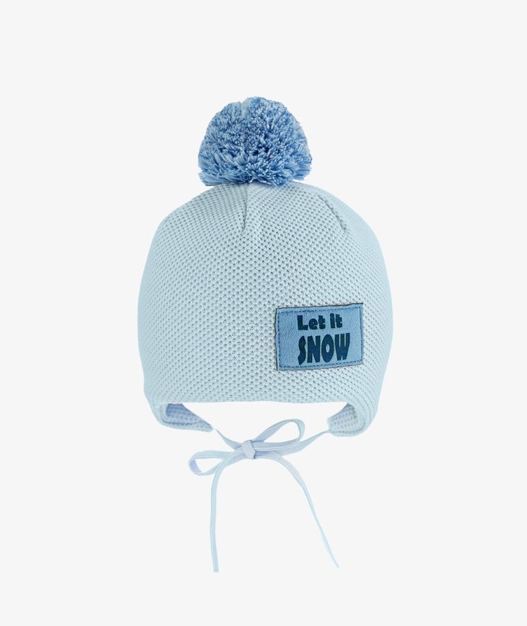 Czapka dziecięca, wiązana, niebieska, Let it snow, Iltom