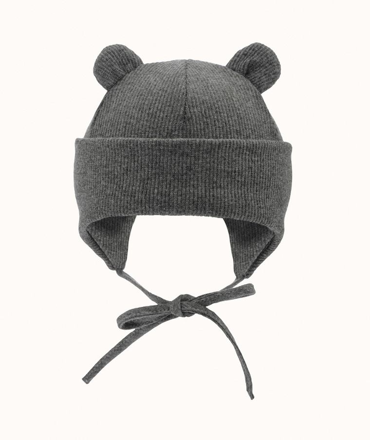 Czapka dziecięca, wiązana, prążkowana, szara, Iltom