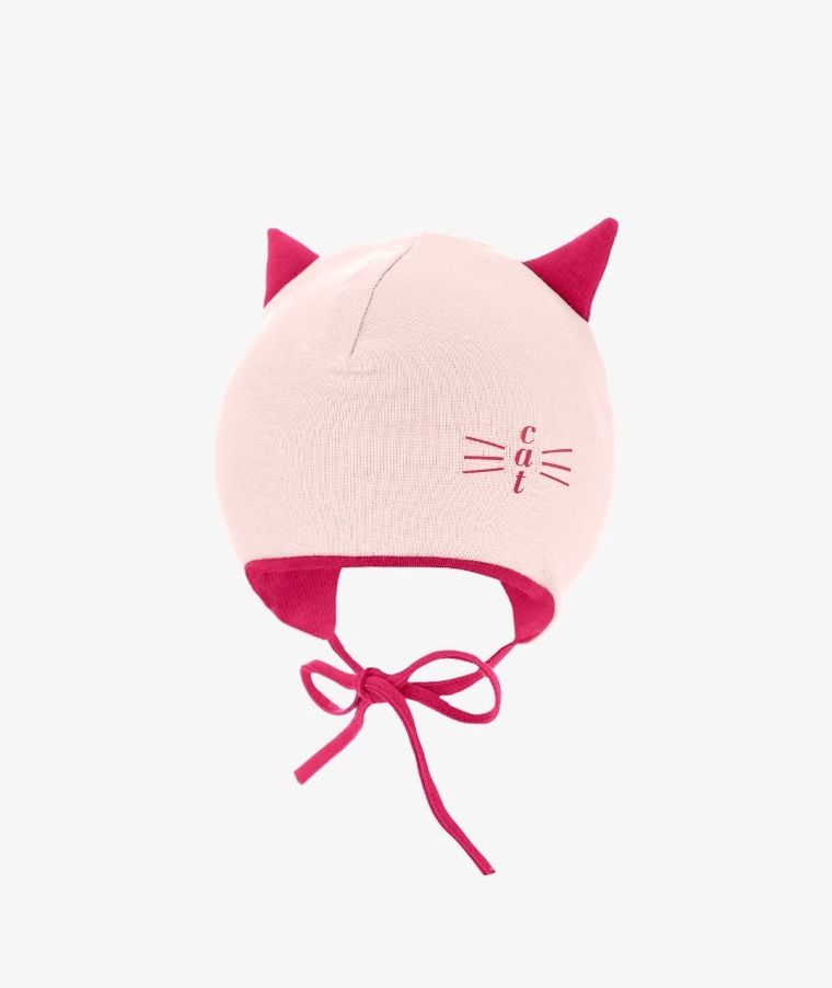 Czapka dziecięca, wiązana, różowa, Iltom