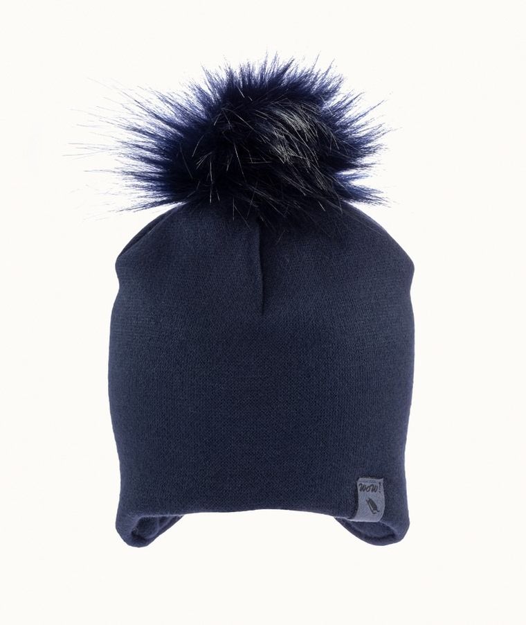 Czapka dziecięca z pomponem, granatowa, Iltom