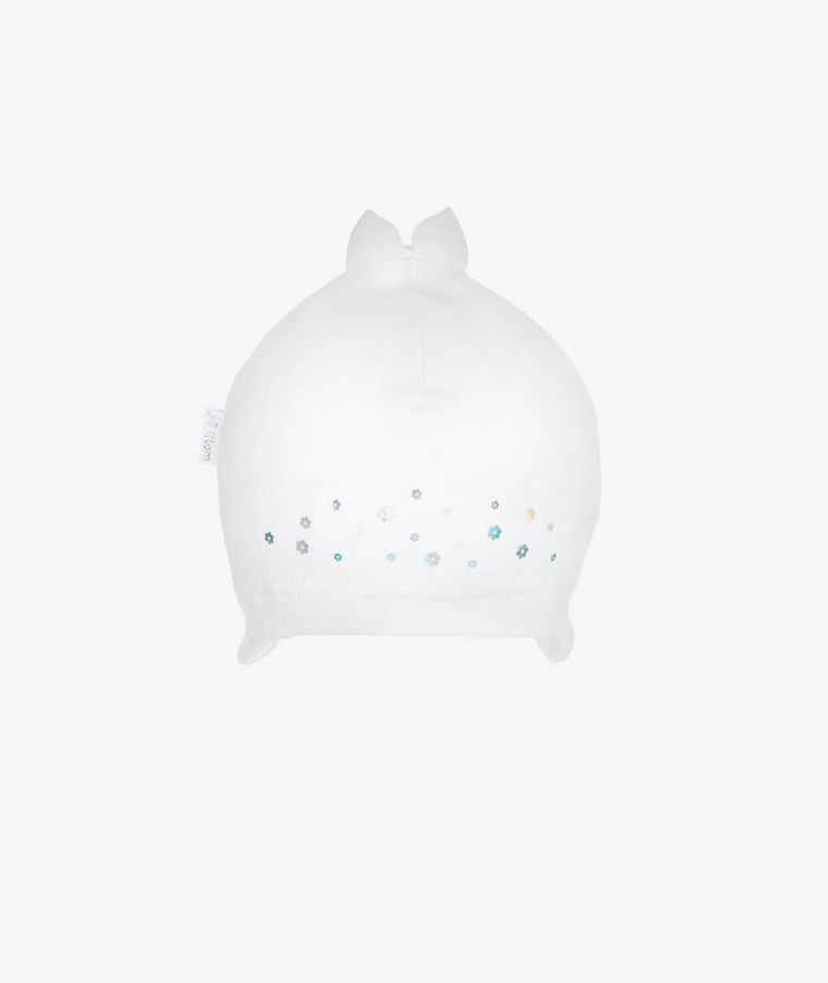 Czapka dziewczęca, biała, kwiatki, Iltom