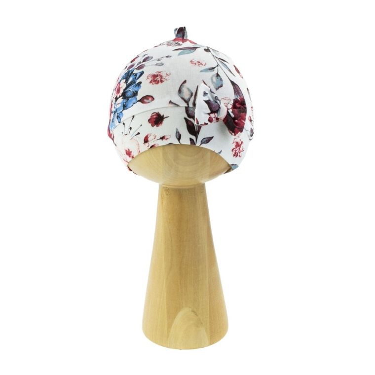 Czapka dziewczęca, biała, kwiaty, Nicol