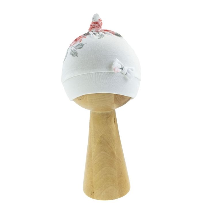 Czapka dziewczęca, biała, róże, Nicol