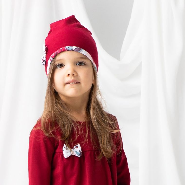 Czapka dziewczęca, bordowa, kokardka, Nicol