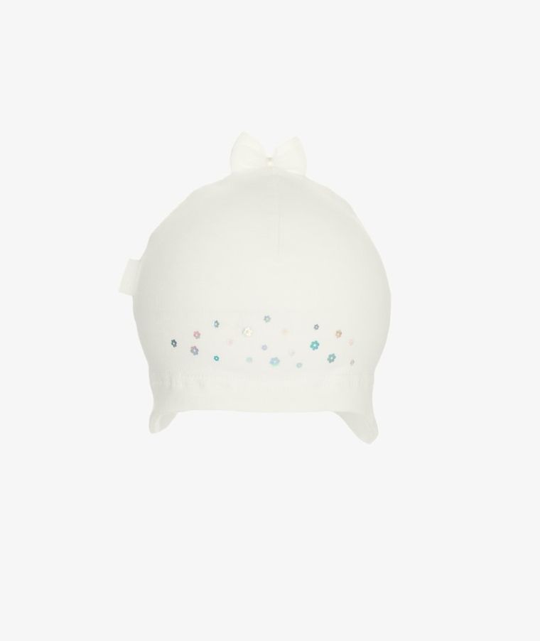 Czapka dziewczęca, ecru, kwiatki, Iltom