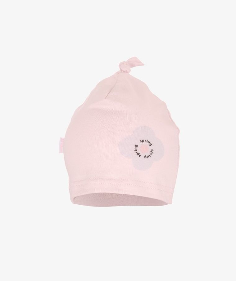 Czapka dziewczęca, jasnoróżowa, kwiatek, Iltom