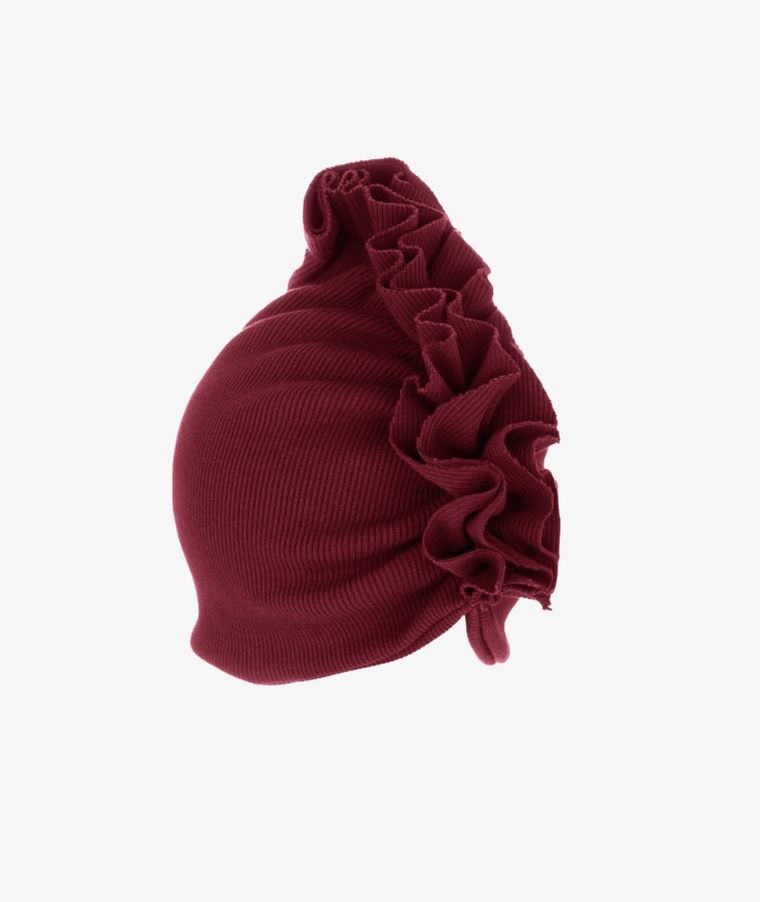 Czapka dziewczęca, prążkowana, bordowa, Iltom