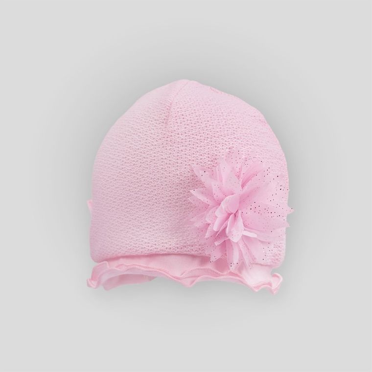 Czapka dziewczęca, różowa, kwiatek, Iltom
