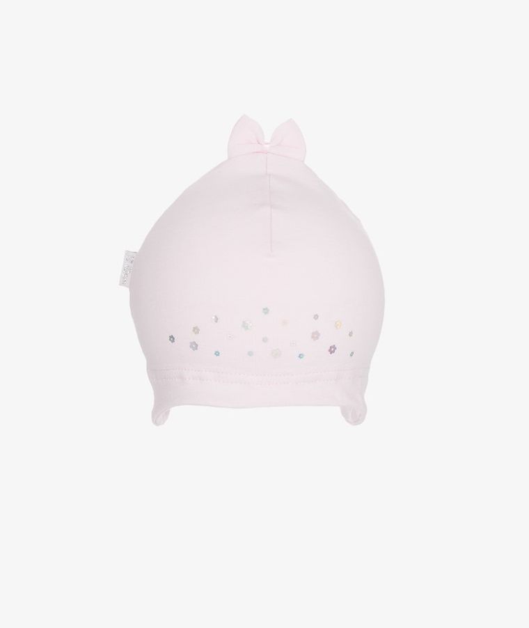 Czapka dziewczęca, różowa, kwiatki, Iltom