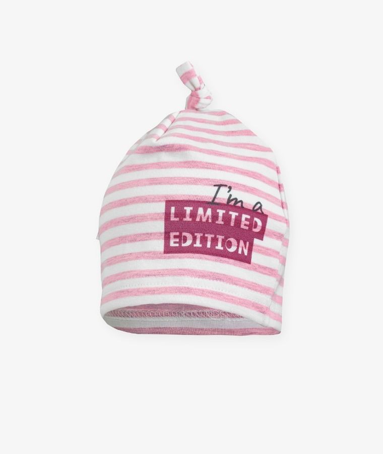 Czapka dziewczęca, różowa, paski, Iltom