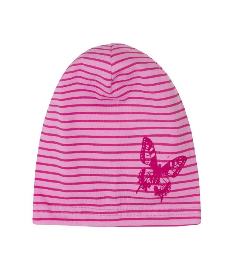 Czapka dziewczęca, różowa, paski, motyl, Döll