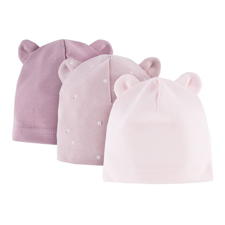 Czapka dziewczęca, różowa, zestaw, 3 szt., Eevi