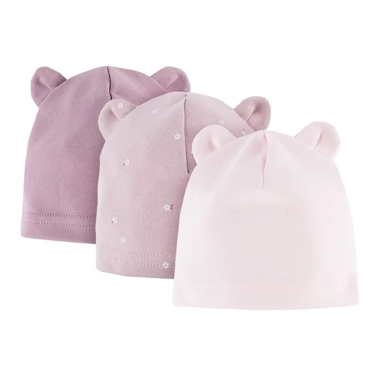 Czapka dziewczęca, różowa, zestaw, 3 szt., Eevi