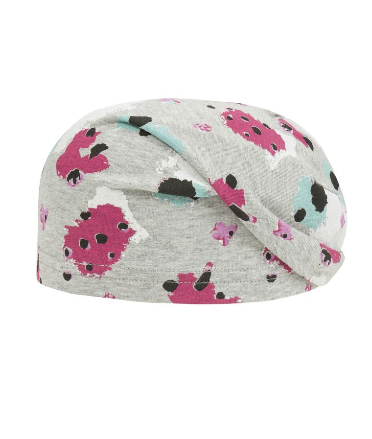 Czapka dziewczęca, szara, kolorowe wzory, Döll