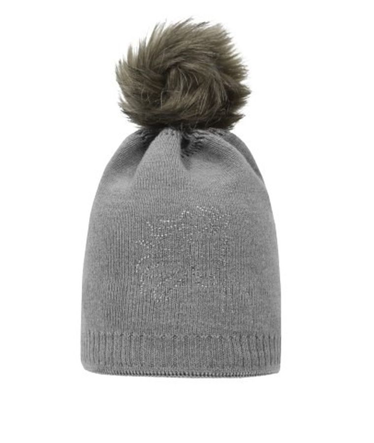 Czapka dziewczęca, szara, pompon, Döll