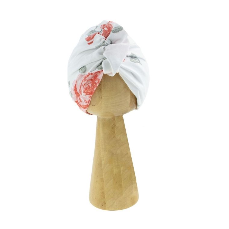 Czapka dziewczęca, turban, biała, róże, Nicol