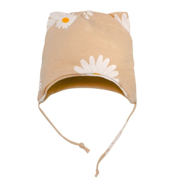 Czapka dziewczęca, wiązana, beżowa, Pinokio