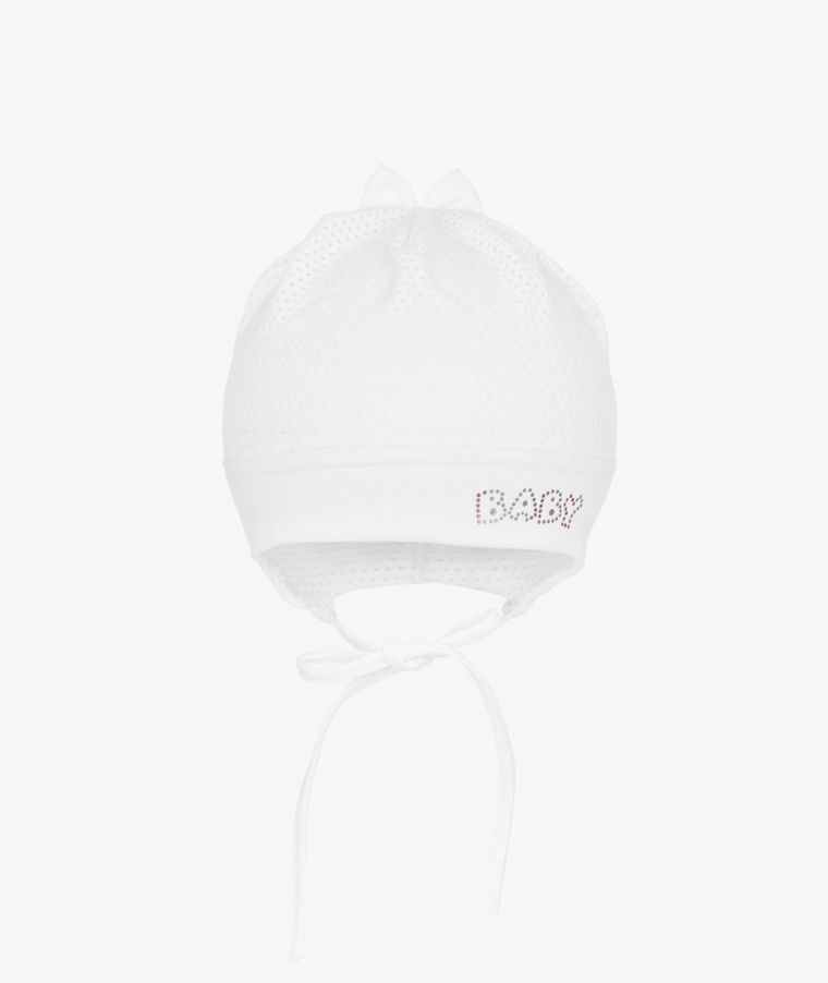Czapka dziewczęca, wiązana, biała, Baby, Iltom
