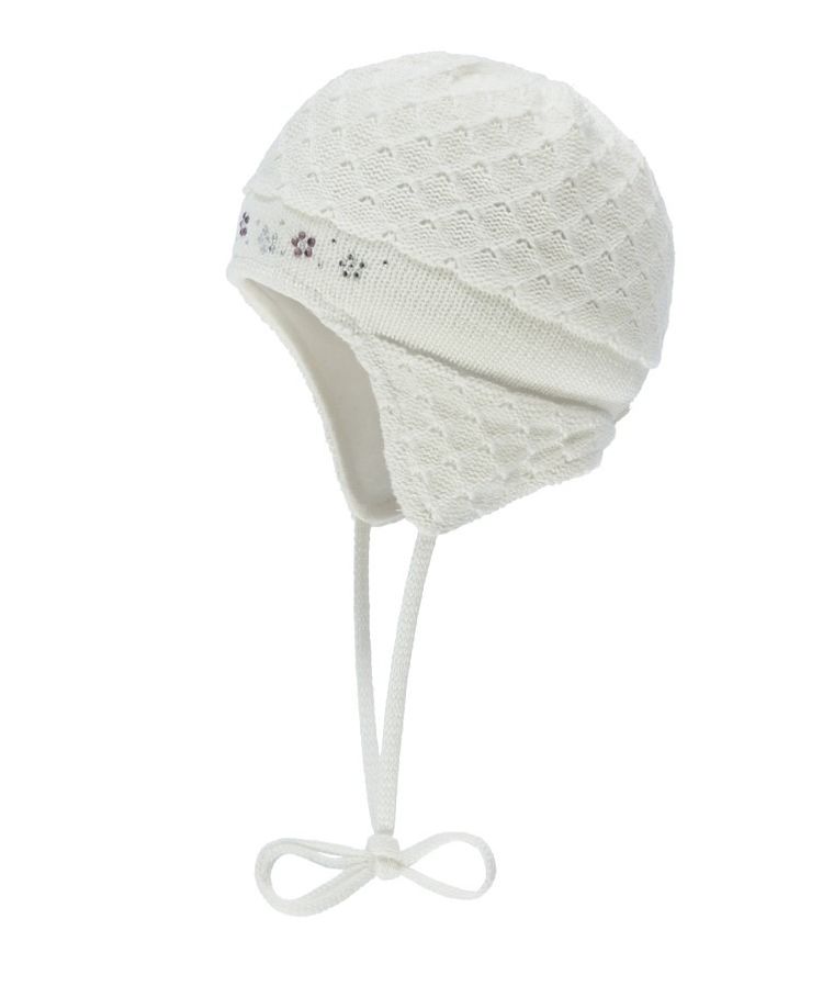 Czapka dziewczęca, wiązana, biała, dżety, Döll