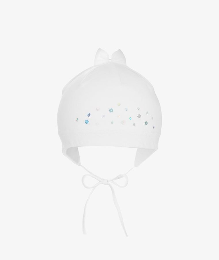 Czapka dziewczęca, wiązana, biała, Iltom