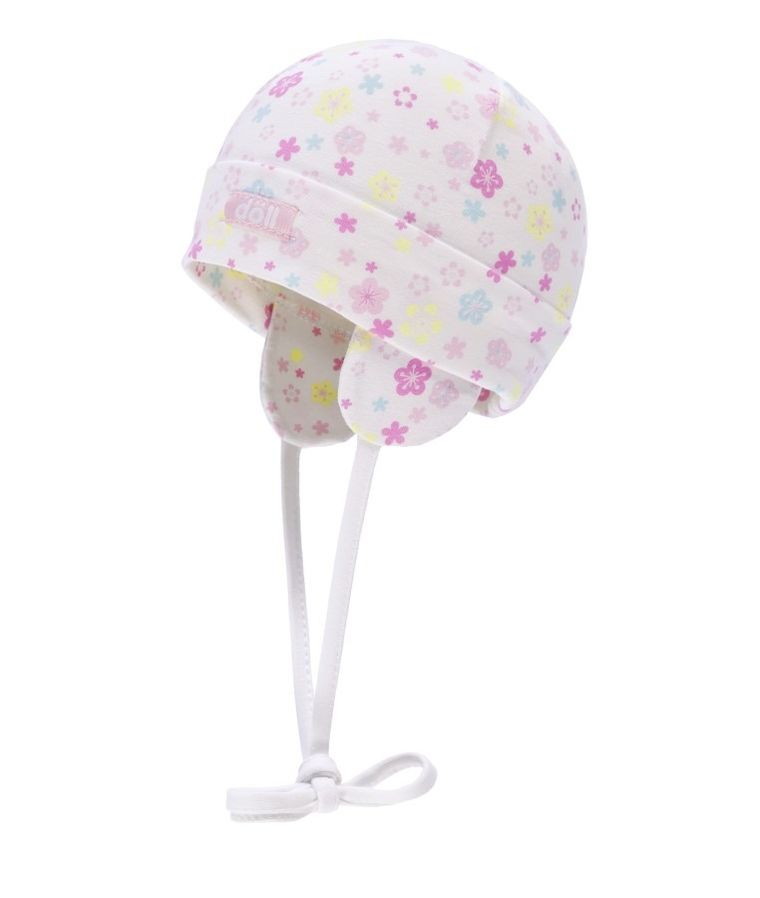 Czapka dziewczęca, wiązana, biała, kwiatki, Döll
