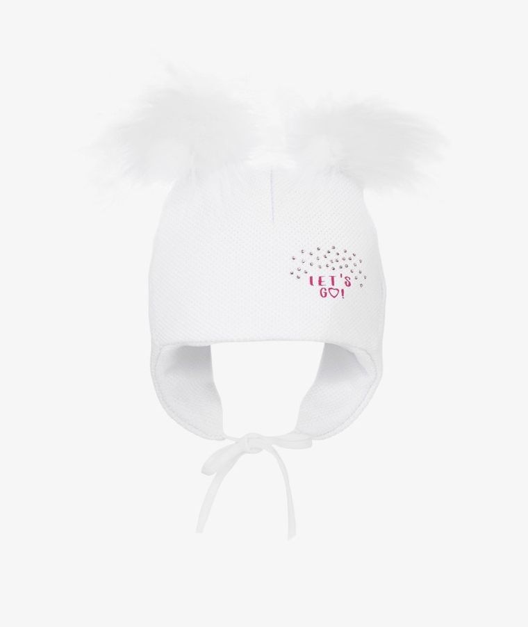 Czapka dziewczęca, wiązana, biała, Let's go, Iltom