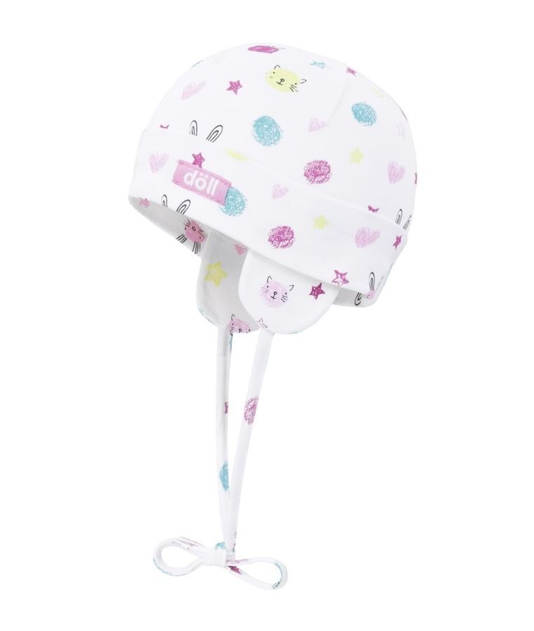 Czapka dziewczęca, wiązana, biała, zwierzątka, Döll