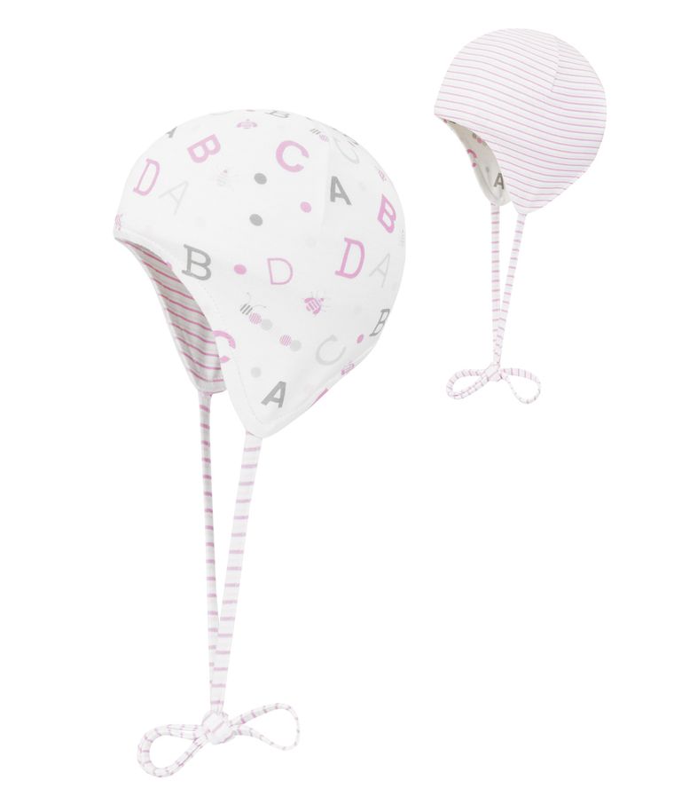 Czapka dziewczęca, wiązana, dwustronna, mix, literki, paski, Döll