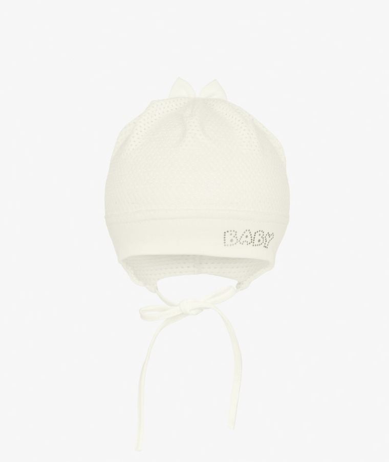 Czapka dziewczęca, wiązana, ecru, Baby, Iltom