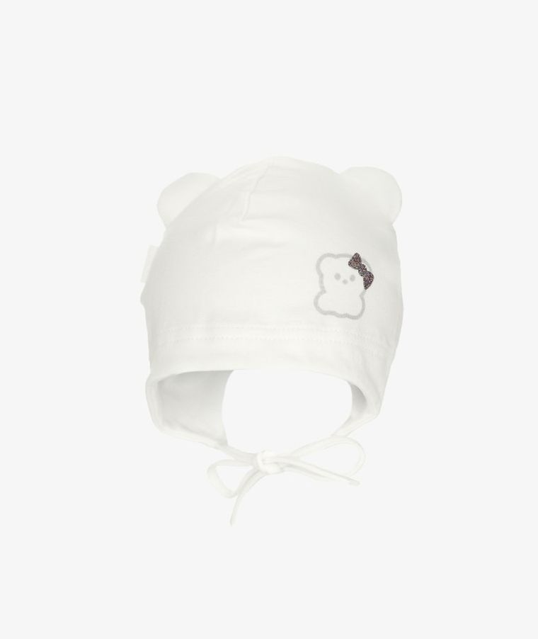 Czapka dziewczęca, wiązana, ecru, Iltom