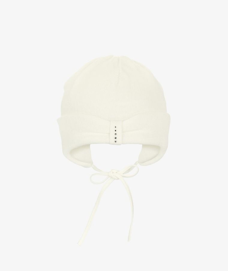 Czapka dziewczęca, wiązana, ecru, Iltom