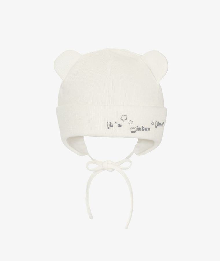 Czapka dziewczęca, wiązana, ecru, Iltom