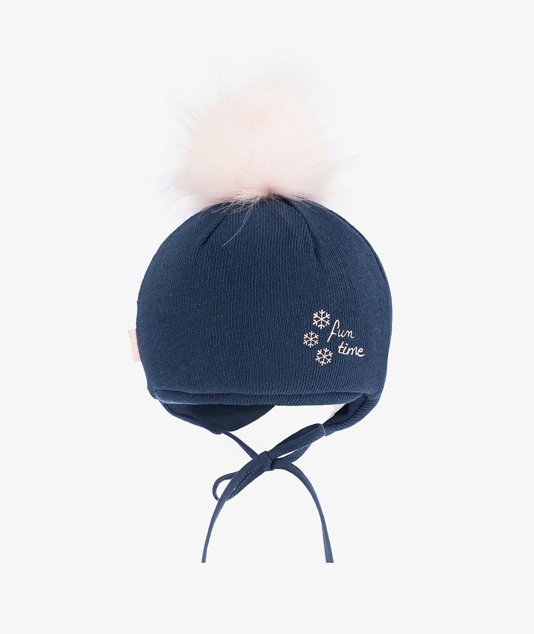 Czapka dziewczęca, wiązana, granatowa, Iltom