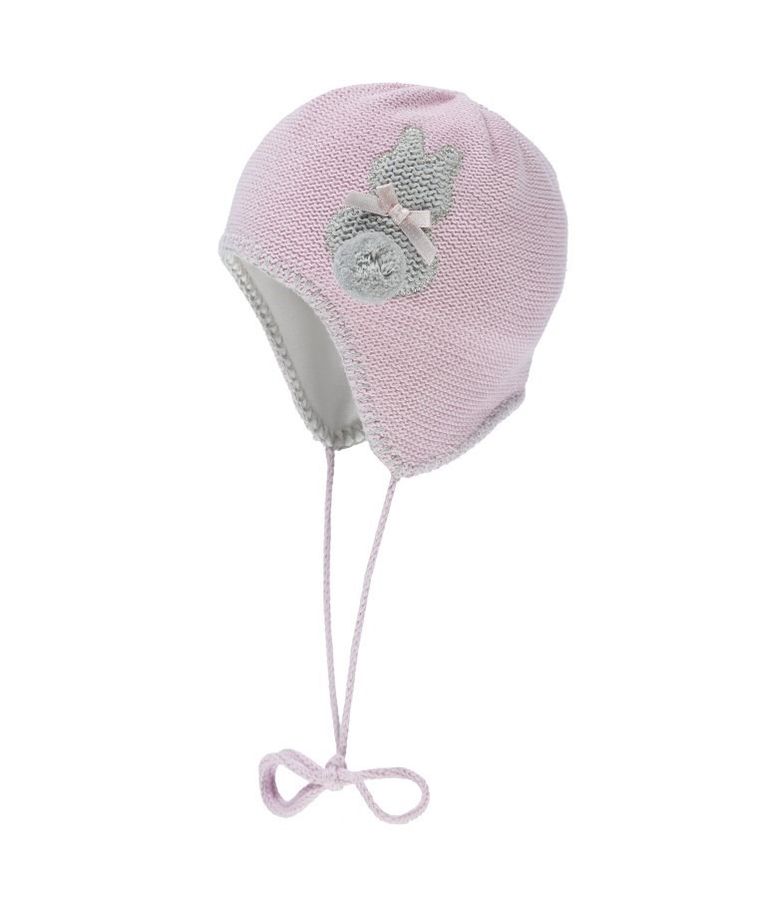 Czapka dziewczęca, wiązana, jasnoróżowa, królik, Döll