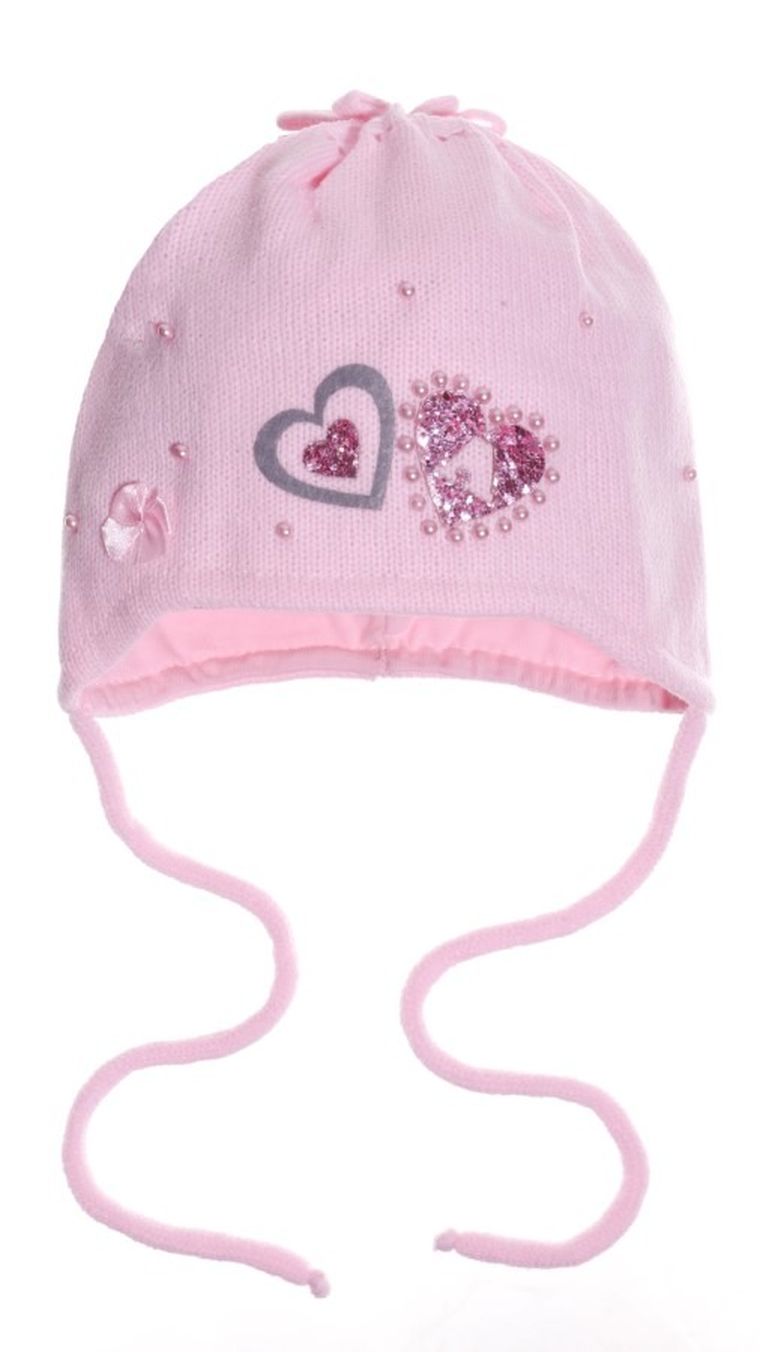 Czapka dziewczęca, wiązana, różowa, Ambra