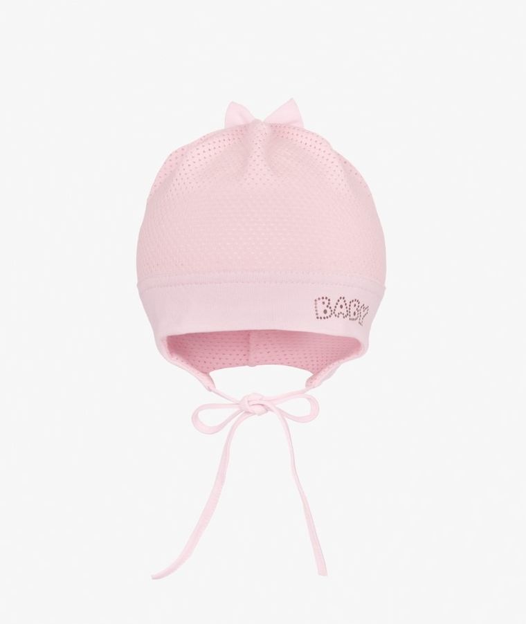 Czapka dziewczęca, wiązana, różowa, Baby, Iltom